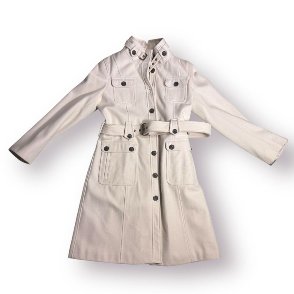 Esprit White‎ Elegant Buttoned Trench Coat with Belt Size Large Buttoned Collar - Picture 5 of 9